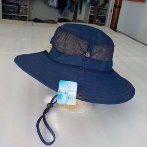 Navy Fabric & Mesh Wide Brim Athletic/Beach Hat NWT